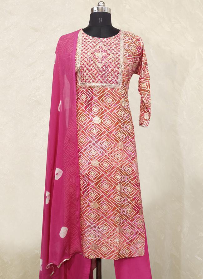 Pure Cotton Pink Festival Wear Embroidery Work Readymade Salwaar Suit